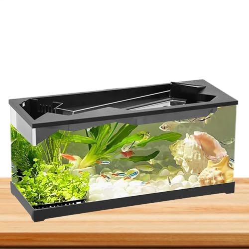 TINGLEY TROPICALS Small Fish Tank, Acrylic Clear Desk Aquarium, Compact Starter Kit with Filter, Built-In Air Pump System, 12.4x5.31x6.5inches Modern Tabletop Design for Home and Living Room Decor