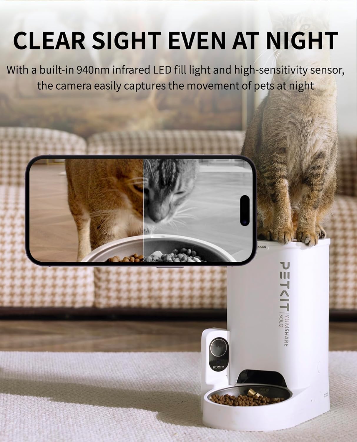 PETKIT Automatic Cat Feeder with Camera, 1080P HD Video with Night Vision, 2-Way Audio, 3L Auto Cat Feeder with Battery-Backup, Low Food & Blockage Sensor, App Control Cat Food Dispenser