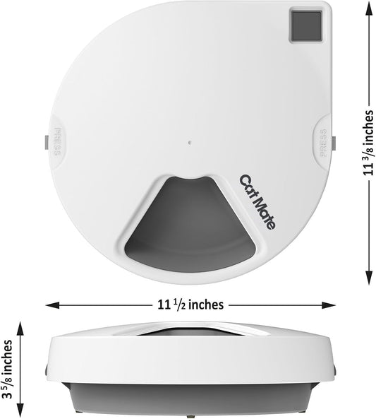 Cat Mate C500 Automatic 5 Bowl Pet Feeder with Digital Timer For Wet or Dry Pet Food, For Cats and Small Dogs, 5 Meals Up To 330g Each, with Twin Ice Packs for Food Freshness , White