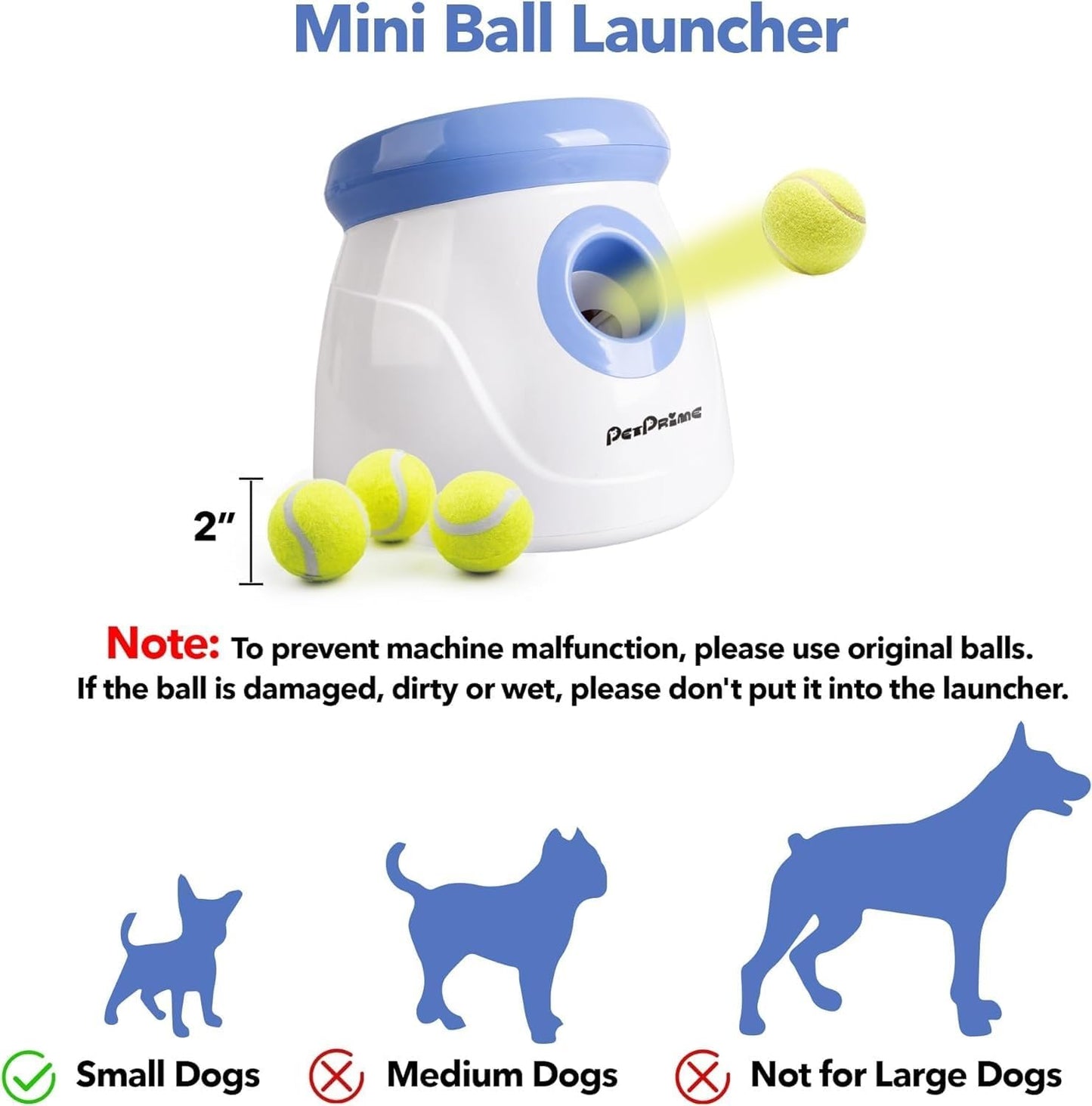 pet prime Automatic Dog Ball Launcher, Dog Ball Thrower with 10-30 Ft Throw Distance, Interactive Puppy Pet Fetch Toy, Mini Dog Ball Throwing Machine for Small Dogs, With 3 PCS 2" Tennis Balls