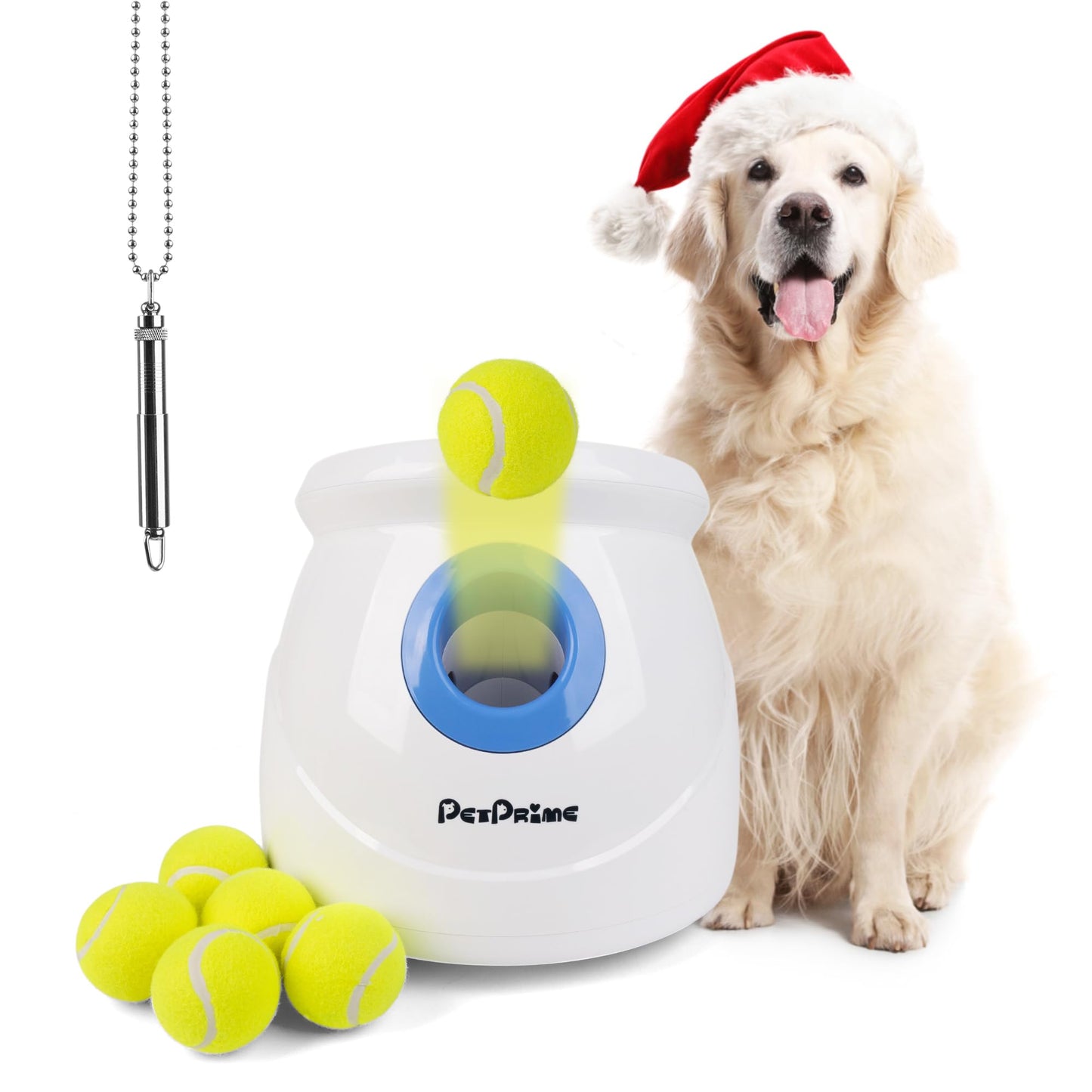 pet prime Automatic Dog Ball Launcher, Dog Ball Thrower with 10-30 Ft Throw Distance, Interactive Puppy Pet Fetch Toy, Mini Dog Ball Throwing Machine for Small Dogs, With 3 PCS 2" Tennis Balls