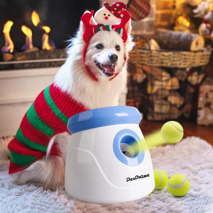 pet prime Automatic Dog Ball Launcher, Dog Ball Thrower with 10-30 Ft Throw Distance, Interactive Puppy Pet Fetch Toy, Mini Dog Ball Throwing Machine for Small Dogs, With 3 PCS 2" Tennis Balls