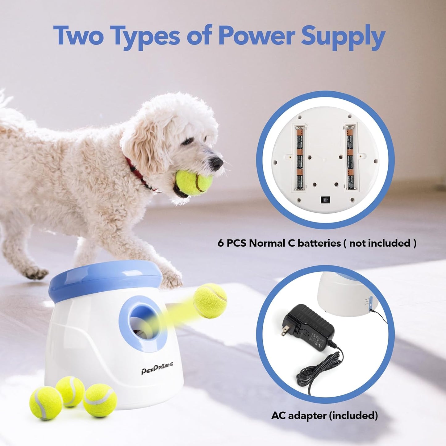 pet prime Automatic Dog Ball Launcher, Dog Ball Thrower with 10-30 Ft Throw Distance, Interactive Puppy Pet Fetch Toy, Mini Dog Ball Throwing Machine for Small Dogs, With 3 PCS 2" Tennis Balls