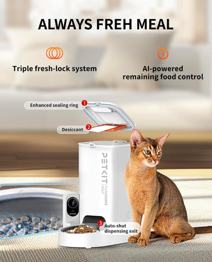 PETKIT Automatic Cat Feeder with Camera, 1080P HD Video with Night Vision, 2-Way Audio, 3L Auto Cat Feeder with Battery-Backup, Low Food & Blockage Sensor, App Control Cat Food Dispenser
