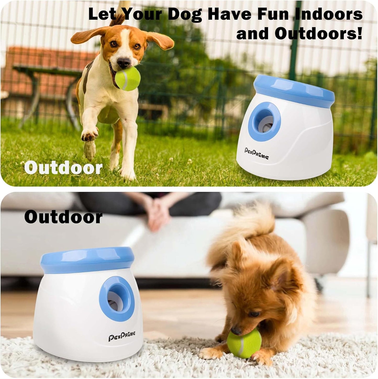 pet prime Automatic Dog Ball Launcher, Dog Ball Thrower with 10-30 Ft Throw Distance, Interactive Puppy Pet Fetch Toy, Mini Dog Ball Throwing Machine for Small Dogs, With 3 PCS 2" Tennis Balls